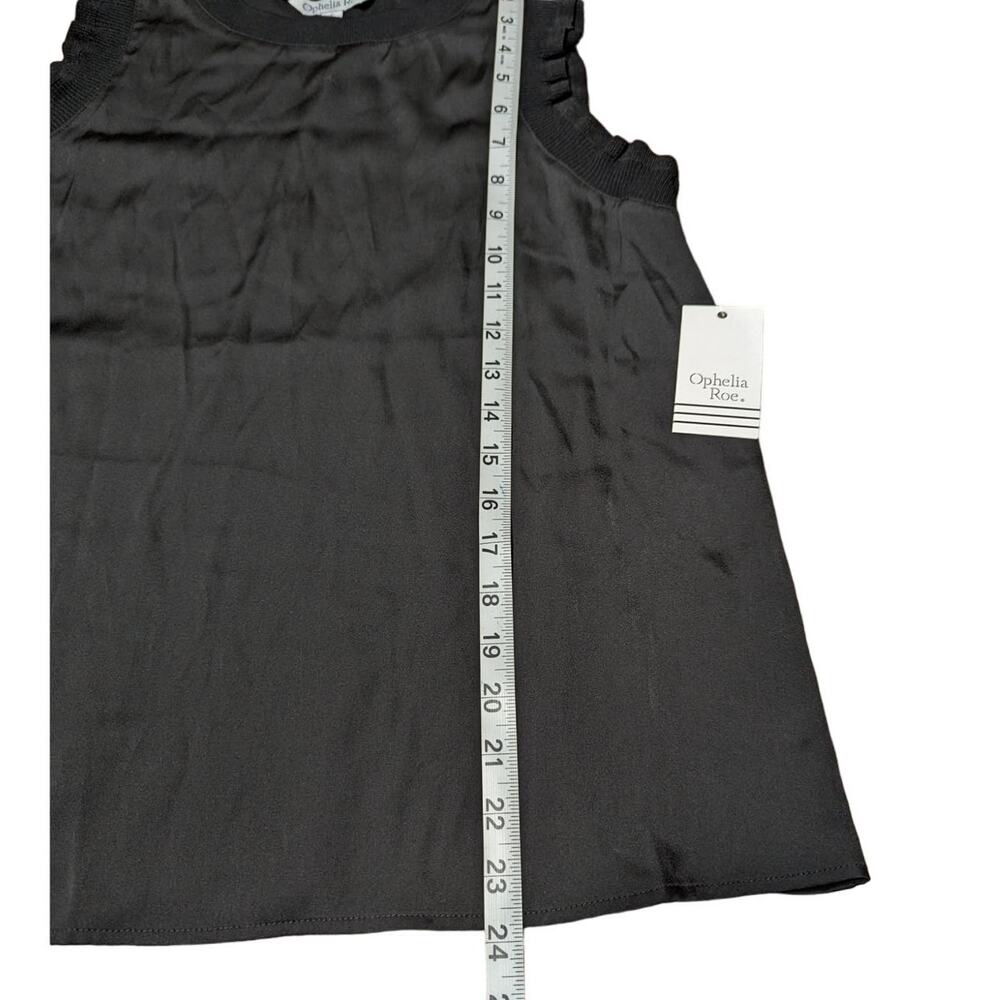 Ophelia Roe Tunic Top, Small, Black Satin Ruffle Sleeveless Summer Office Blouse - Picture 4 of 11